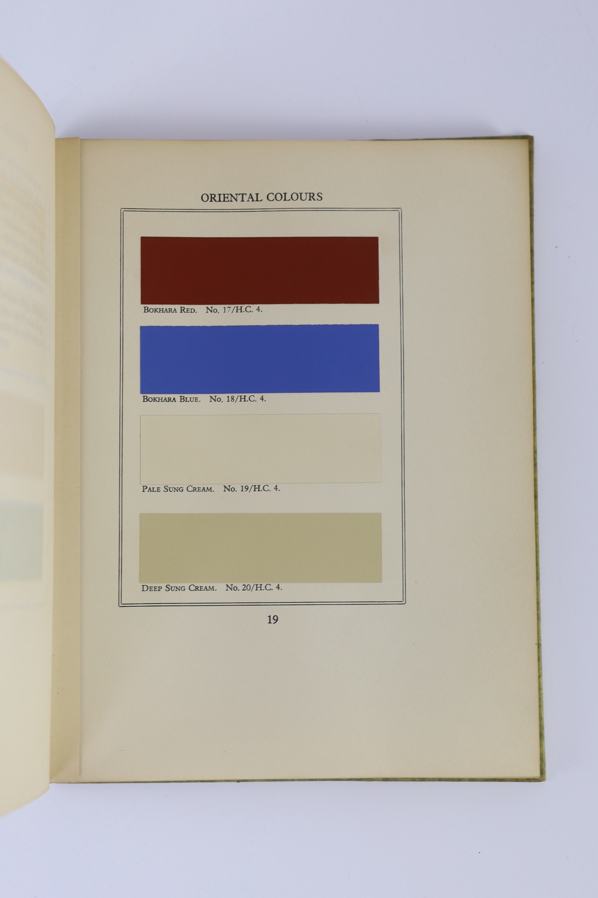 Thomas Parsons and Sons Ltd. - Historical Colours, 4th (Library) Edition. 136 mounted colour samples; original green patterned boards with black labels, marbled and patterned e/ps. (The Company), 1950